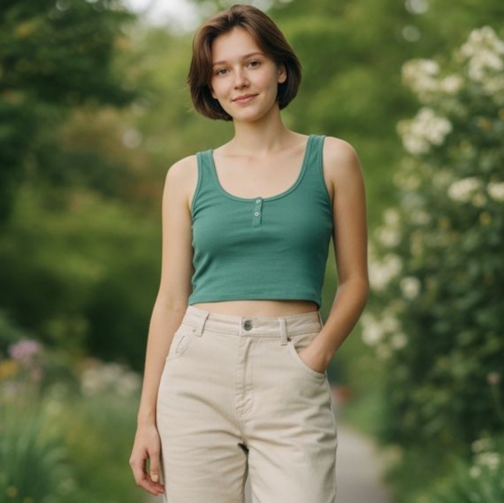 ARITZIA Sunday Best Sun-deh Green Ribbed Top